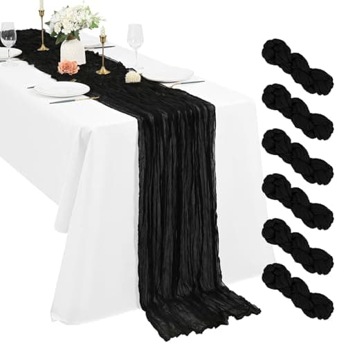 Image of Pesonlook 6 Pack Black Cheesecloth Table Runner 10Ft Boho Gauze Table Runner 21×120 Inch Rustic Romantic Long Table Runner for Wedding Party Bridal Shower Thanksgiving Christmas Decoration
