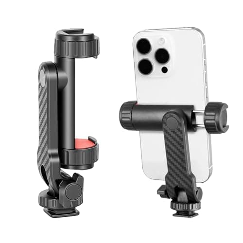 Image of Universal Phone Tripod Mount with 2 Cold Shoe Adapters – Adjustable 360° Rotation & 180° Tilt Smartphone Holder Compatible with Phone, Android, Samsung, Huawei for Photography, Video Recording