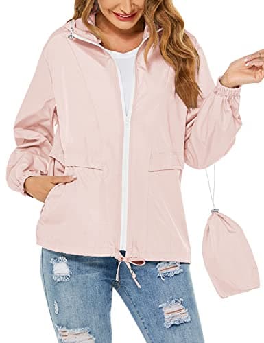 Image of Tisfeer Ladies Rain Jackets Waterproof Lightweight Packable Trench Coat Active Travel Hiking Raincoat(Pink,XL)