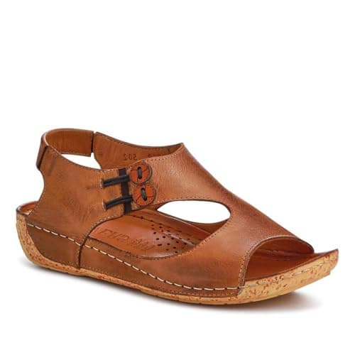 Image of Leather Slip-On Sandals - Tan Size 5