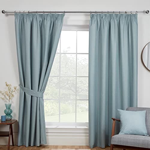 Image of Sundour Eclipse Blackout Pencil Pleat Curtains Duck Egg Blue 90x54 Fully Lined Curtain Pair