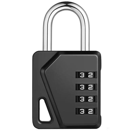 Image of ZHEGE 4-Digit Combination Padlock - Heavy Duty Weatherproof Lock for Gym/School Lockers, Sheds, Gates & Fences | DIY Customizable Name Tags | Durable Outdoor Security (Black, 1Pack)