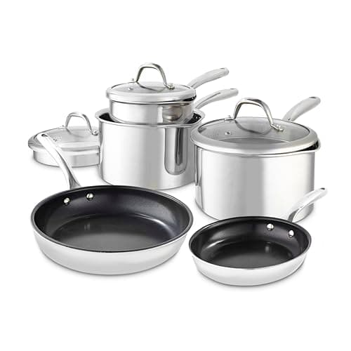 Image of Good Food in Partnership with Tower Tri-Ply 5 Piece Cookware Set with 16cm, 18cm & 20cm Saucepans with Tempered Glass Lids, 20cm & 28cm Frying Pans, Induction Compatible, Stainless Steel