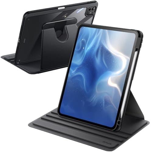 Image of JETech Rotating Case ONLY for iPad Pro 11-Inch M5/M4 2025/2024 (6th/5th Generation) with Pencil Holder, 360 Degree Rotation Protective Stand Cover Clear Back, Auto Wake/Sleep (Black)