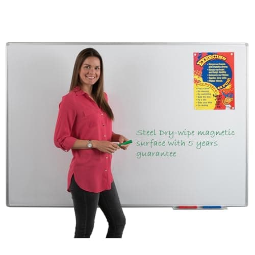 Image of Wonderwall Large Magnetic Dry-Wipe Whiteboard, 120 x 150 cm, Steel Dry-Wipe Surface, Aluminium Frame with Clip-on Pen Tray, Wall Mounted - Ideal for Office, School, Training