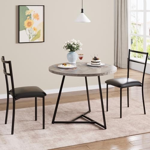Image of Aptliton Dining Table Set for 2, Round Kitchen Table and Chairs for 2, 3 Piece Boho Modern Dining Room Table Set, Kitchen, Apartment,Table Set for Small Space