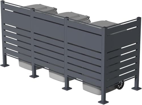 Image of DWD Wheelie Bin Hideaway Enclosure Bin Privacy Screen Steel Grey Anthracite Slatted Panels Modular 2, 3 bin Store U | L Shape Garden Waste,Supplies (L-Shaped 4 Panel (3 Bin))