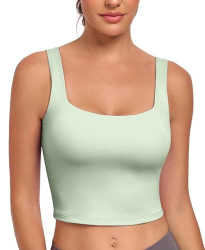 Image of JoyGirl Sports Bras Women Seamless Workout Yoga Crop Vest Tops Wireless Tank Tops with Built in Bra Removable Padded Camisole (Light Green,M)
