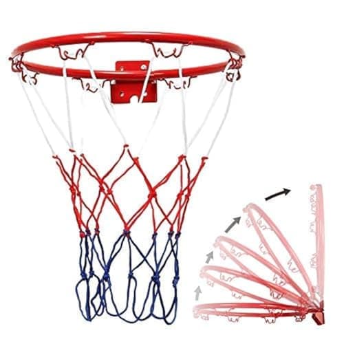 Image of Basketball Hoop And Net Set, Wall Mounted Metal Outdoor Hanging Basket, Mini Basketball Netball Hoop With Ring And Net, Portable Hanging Goal For Indoor Outdoor Sport (Diameter 32CM)