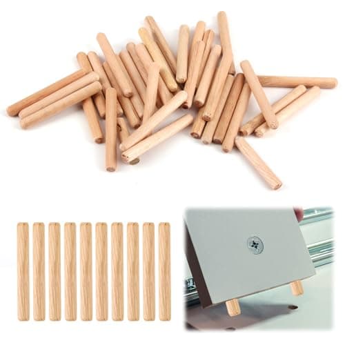 Image of Brileze 50 Pcs Wooden Dowel Rods 6mm X 50mm - Cabinet Drawer Round Hardwood Pins for Furniture Woodwork DIY Craft - Fluted Grooved Plugs