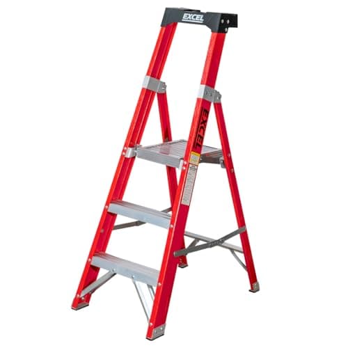 Image of Excel Fibreglass Platform StepLadder 3 Tread 1.34m EN131- Heavy Duty 3 Treads ladder, foldable ladder, folding stepladder, lightweight stepladder, fibreglass stepladder