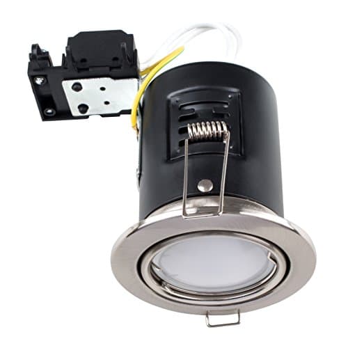 Image of MiniSun | Fire Rated Brushed Chrome Tiltable GU10 Recessed Ceiling Downlights | Ceiling Spots, Home Décor & Improvement Essential | Pack of 10 | Includes Bulb [6500K Cool White] | Mains Wired