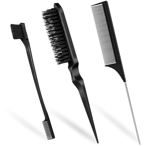 Image of soodyoow 3 Pcs Slick Back Hair Brush, Black Edges Brush, Bristle Hair Brush Teasing Brush, Rat Tail Hair Comb for Hairdresser Teasing Hair Slicking Brushing Combing Styling