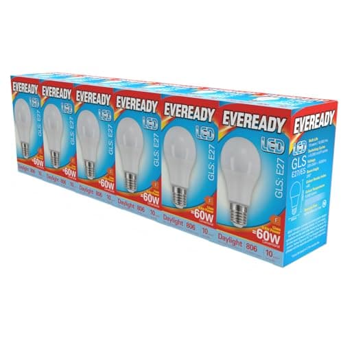 Image of Eveready GLS E27 LED Bulb 8.8W Replaces 60W Daylight (6500k) 806 Lumens Non-Dimmable Light Bulb. Pack of 6 Bulbs
