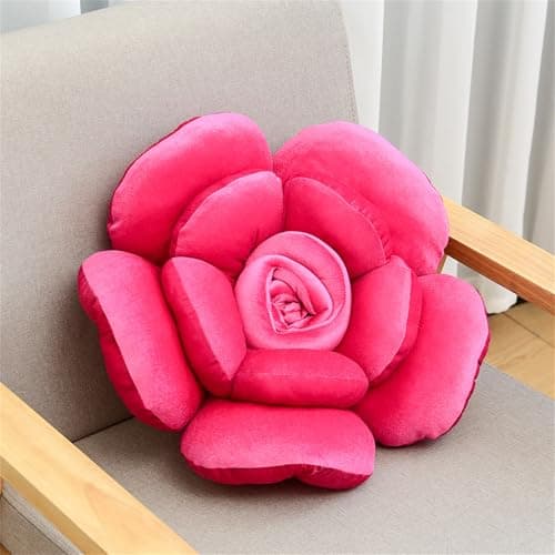 Image of Chickwin Cute Flower Pillow, Rose Flower Shaped Cushion Soft Plush Seating Cushion Aesthetic Pillows for Bedroom Sofa Chair Cute Room Decor (Hot Pink Rose,30cm)