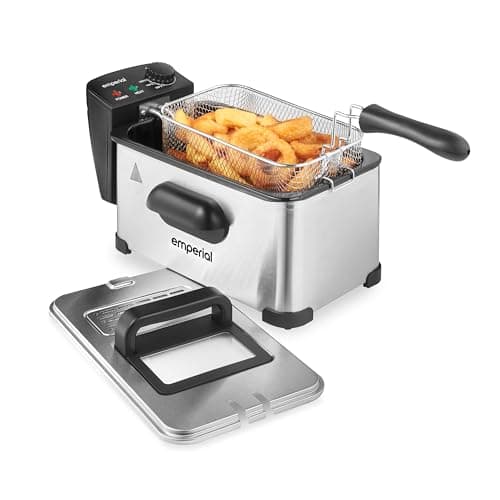 Image of Emperial 3L Deep Fat Fryer Stainless Steel with Viewing Window and Safety Cut Out, Non-Slip, Easy Clean and Adjustable Temperature Control, 2kW, 2000 W, 3 liters, Silver