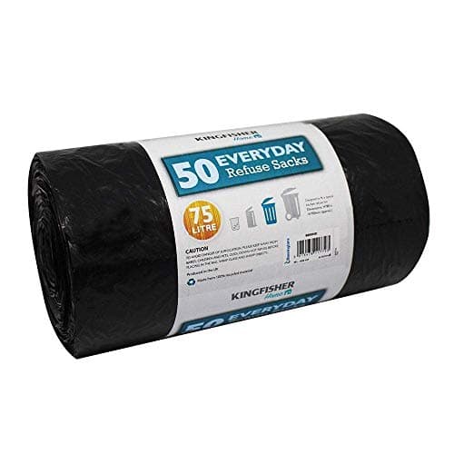 Image of Kingfisher BB50HD 75 Litre Everyday Dustbin Bin Bag Liners/Refuse Sacks Black (50 Bags)