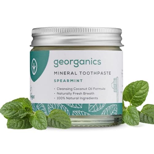 Image of Georganics Mineral Toothpaste - 60ml - Spearmint Flavour - Fluoride, SLS & Glycerine Free - Non-Foaming Natural Toothpaste with Virgin Coconut Oil - Certified Cosmos, Vegan and Cruelty-Free