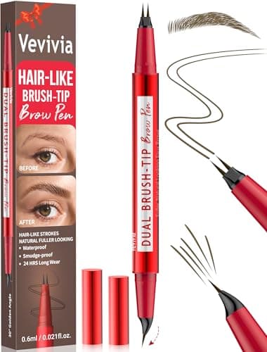 Image of Vevivia Eyebrow Pencils for Women - Eyebrow Pen with Dual-Brush-Tip & Curved Tip for Natural Fuller-Looking Brows, Precise Hair-Like Strokes for All Brow Types, Last All-Day Brow Makeup, Brown
