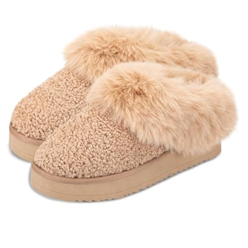 Image of totes® toasties® Ladies Icons Textured Mule with Chunky Sole, On-Trend Chunky Mule Slippers with Memory Foam for Comfort, Fluffy Lining for Warmth, Curly Borg Design, Camel, 5 UK