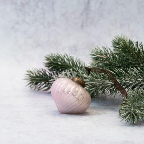 Image of Arthur Cameron – 2" Ribbed Glass Lantern Xmas Tree Baubles – Mouth-Blown Vintage Christmas Baubles, Perfect as Elegant Christmas Hanging Decorations (Alba)