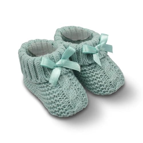 Image of TELA FINA Soft Knitted Baby Booties for Newborn with Satin Bow - Breathable Infant House Shoes Socks Booties for Boy Girl (Sage Green)