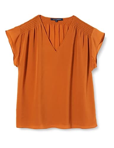 Image of French Connection Women's Crepe Light V Neck Shoulder Top Blouse, Honey Bronze, XL