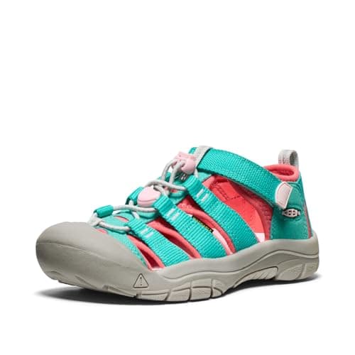 Image of KEEN Unisex-Child Newport H2 Closed Toe Water Sandals, Bright Aqua/Pink-A-Boo, 3
