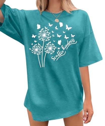 Image of tiorhooe Oversized T Shirts for Women Graphic T Shirt Ladies Summer Casual Loose Short Sleeve Top (Cyan1,M)