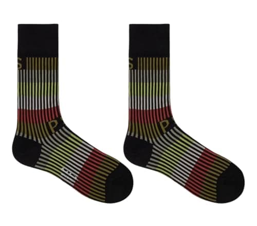Image of Paul Smith PS Dax Socks Initials Stripe Black Black Kharki Orange Lime. One Size