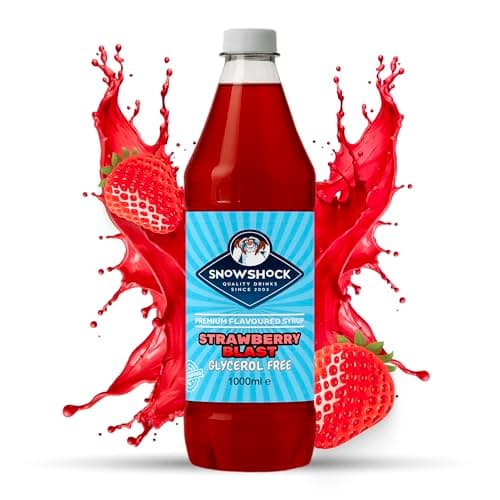 Image of SnowShock Slush Syrup 1L Strawberry | Glycerol Free Slushy Concentrate Dilute for Ice Slushie Machine - Makes 20 Drinks - Refreshing Frozen Drink Mix for Kids Parties, Cafes, Events | Vegan