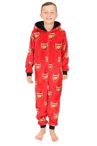 Image of Arsenal Football Club Boys Fleece Sleepsuit Kids All in One (12-13 Years) Red