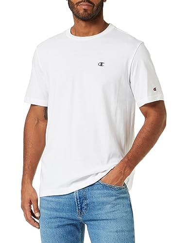 Image of Champion Men’s Crewneck T-Shirt, Short Sleeves, 100% Cotton, Breathable and Lightweight, with Printed Champion Logo, Relax fit for Comfortable wear White