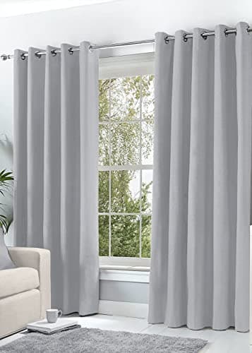 Image of Hachette Thermal Blackout Curtains Eyelet Ring Top Including Pair of Tiebacks (Silver Grey, 66" X 90")