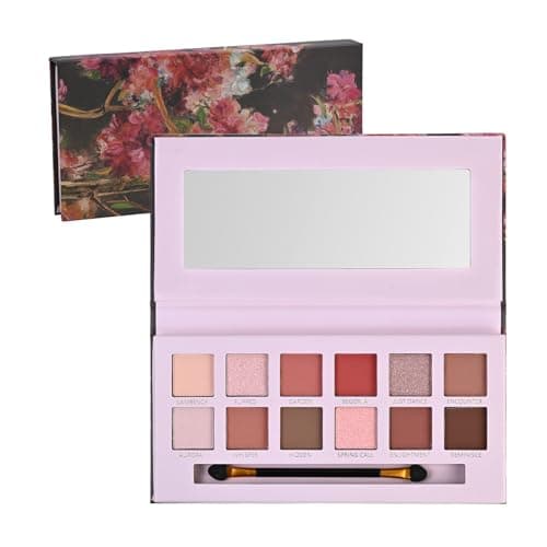 Image of 12 Colour Eyeshadow Palette with Brush, Pink Brown Nude Eyeshadow Palette, Highly Pigmented Matte and Shimmer Shades, Long Lasting Natural Eye Makeup for Day or Night Looks