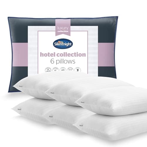 Image of Silentnight Hotel Collection Pillow Pack of 6 - Luxury 5 Star Hotel Quality Soft Snug Comfy Bed Pillow For Side Sleepers - Premium Medium Support Machine Washable Hypoallergenic Six Pillows