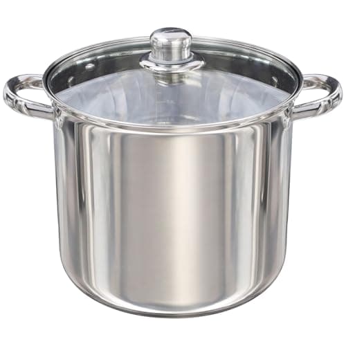Image of Buckingham Deep Induction Stock Pot with Glass Lid Premium Stainless Steel Multipurpose Cooking Pot for Soups Pasta Stews (9 litres)