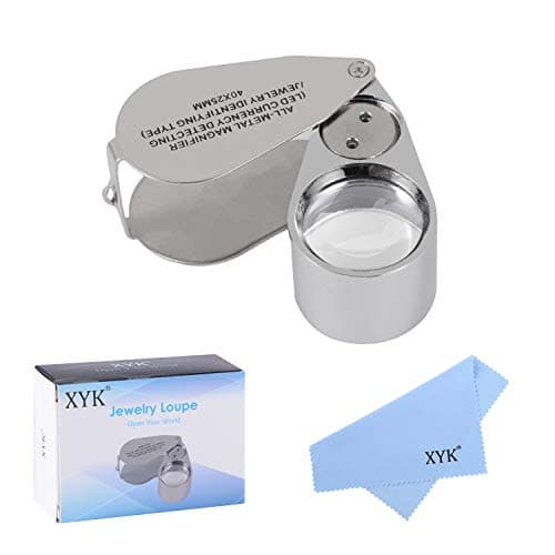 Image of 40X Full Metal Illuminated Jewellery Magnifier,XYK Folding Scientific Document Magnifying Glass Jewellers Lens Eye Loupe with LED and UV Light(LED Currency Detecting/Jewelry Identifying Type)