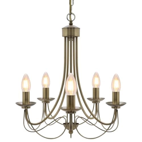 Image of Long Life Lamp Company 5 Lights Antique Brass Pendant Light Vintage Chandelier K434