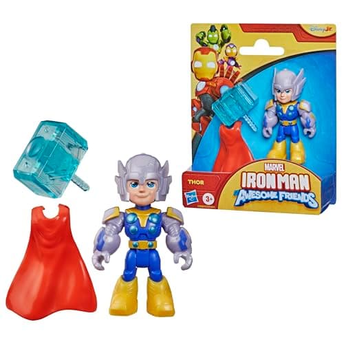 Image of Iron Man and His Awesome Friends Marvel Thor Action Figure with Accessories – 7.6 cm (3 Inch) Toy, Ages 3+, Red, Gold