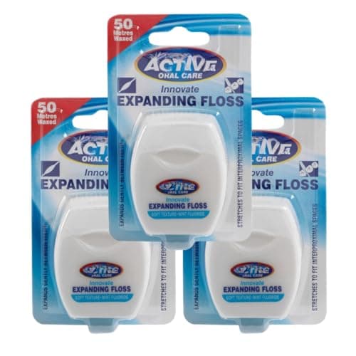 Image of 3 X Active Oral Care Expanding Floss 50m – Expands for Deeper Cleaning | Mint Flavour | Gentle on Gums | Removes Plaque & Food Debris | Daily Dental Hygiene & Fresh Breath.
