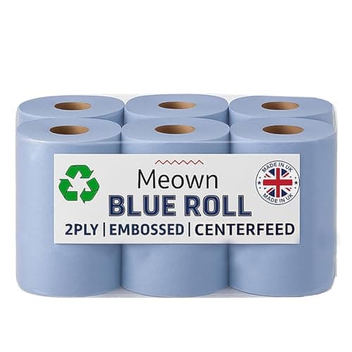 Image of Meown Blue Roll | Pack of 6 Premium Centrefeed Rolls | Durable & Versatile | 2-Ply Tissue | Ultimate Cleaning Solution for Home & Office