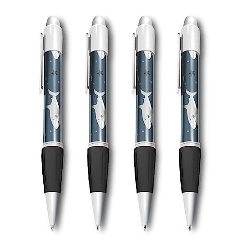 Image of Set of 4 White Ballpoint Pens (Photo Insert) - Shark Great White Stars Boys Kids - Soft Feel Finger Grip #170868
