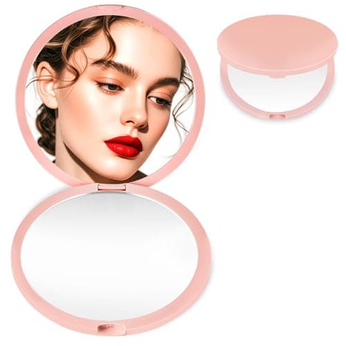 Image of MOXYOY Compact Travel Makeup Mirror, 1X/3X Magnification Pocket Mirror 2-Sided Mini Portable Foldable Handheld, Gifts for Teenage Girls Women, Pink
