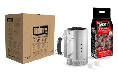 Image of Weber Rapidfire Chimney Starter Set for Charcoal Barbecues / 3-Piece BBQ Accessory Set, Includes Rapidfire Chimney Starter, 2 kg Charcoal Briquettes & 2 Lighter Cubes