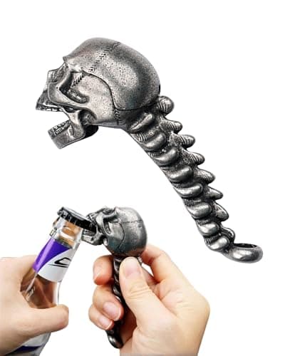 Image of Skull Head Bottle Opener,Durable Stainless Steel Halloween Gifts, Ergonomic Spine Grip, Portable Bartender Head Party Essential