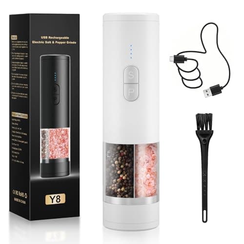 Image of 2-in-1 Electric Salt and Pepper Grinder Set - USB Rechargeable Automatic Salt and Pepper Mill, 100ml×2 Chamber, with LED Lighting, Adjustable Coarseness - Perfect for Kitchen, BBQ Gifts