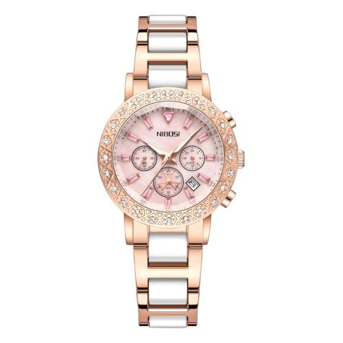 Image of NIBOSI Women's Watches Analog Quartz Ladies Wrist Watches with Date Diamond Rose Gold Dial Luxury Waterproof Watch for Wrists Female Designer Dress Watches for Women(Rose Pink)
