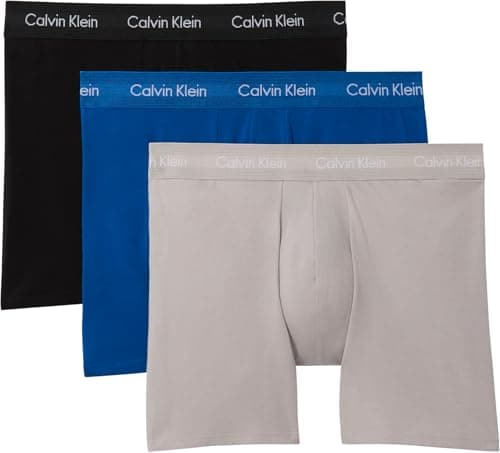Image of Calvin Klein Men’s 3 Pack Stretch Boxer Briefs, Pink (CLASSIC BLUE/PORPOISE/BLACK), L