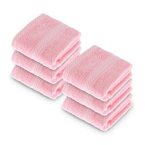 Image of HOMESCAPES Pink Turkish Cotton Set of 6 Face Cloths Flannel Super Soft Thick & Absorbent 500 GSM Towel Heavy Weight for everyday Luxury